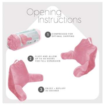 Milliard Reading Pillow with Shredded Memory Foam, Large Adult Backrest with Arms, Back Support for Sitting Up in Bed with Washable Cover (Sit up Pillow) Pink