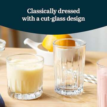 Libbey Brockton Tumbler, Juice and Rocks Glasses Set, Clear, Classic Cut Drinkware Set of 24, Elegant Dishwasher Safe Barware Glasses for Everyday Use