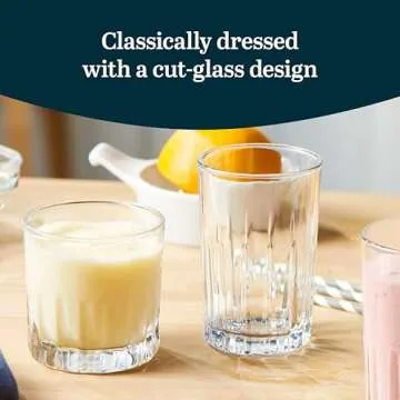 Libbey Brockton Tumbler, Juice and Rocks Glasses Set, Clear, Classic Cut Drinkware Set of 24, Elegant Dishwasher Safe Barware Glasses for Everyday Use