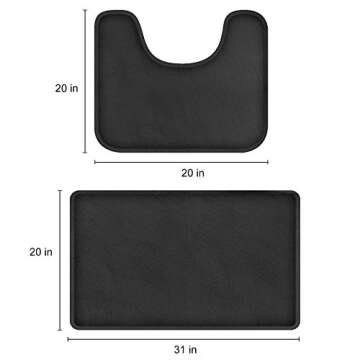FEELSO Memory Foam Bath Mat Set, Extra Soft 2 Piece Bathroom Rugs Non Slip and Absorbent Mats, 20x31 Inches Floor Mat, 20x20 Inches U-Shaped Contour Rug for Tub Shower & Bath Room, Black