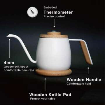 SimpleReal TAMAGO Pour Over Coffee Kettle with Thermometer