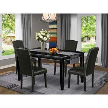 East West Furniture DUEN5-BLK-69 5 Piece Dining Room Table Set Includes a Rectangle Kitchen Table an...