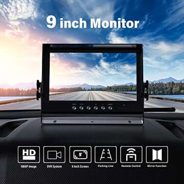 eRapta 1080P Wired Backup Camera System Kit,9" HD DVR Monitor with IP69 Waterproof Reverse/Side View...