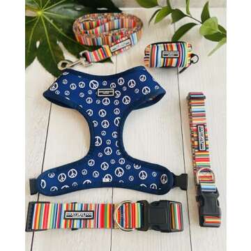 Lucky Love Dog Collars for Large Dogs Rainbow Pattern, Colorful Girl or Boy Dog Collar for Large Dogs, Rainbow Stripes, Hippie, Large