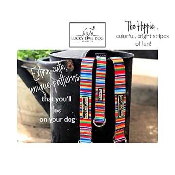 Lucky Love Dog Collars for Large Dogs Rainbow Pattern, Colorful Girl or Boy Dog Collar for Large Dogs, Rainbow Stripes, Hippie, Large