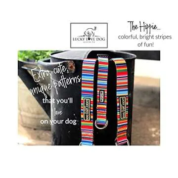 Lucky Love Dog Collars for Large Dogs Rainbow Pattern, Colorful Girl or Boy Dog Collar for Large Dogs, Rainbow Stripes, Hippie, Large