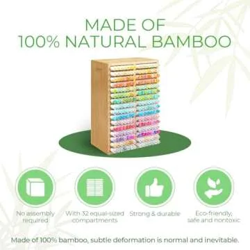 Ohuhu Bamboo Marker Organizer, Desktop Storage Hold 224 Markers for Honolulu Oahu Series of Ohuhu Markers, Pens Pencils Stationary Organizer Holder with 32 Compartments for Classroom Office Decor