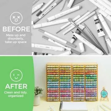 Ohuhu Bamboo Marker Organizer, Desktop Storage Hold 224 Markers for Honolulu Oahu Series of Ohuhu Markers, Pens Pencils Stationary Organizer Holder with 32 Compartments for Classroom Office Decor