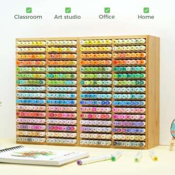 Ohuhu Bamboo Marker Organizer, Desktop Storage Hold 224 Markers for Honolulu Oahu Series of Ohuhu Markers, Pens Pencils Stationary Organizer Holder with 32 Compartments for Classroom Office Decor