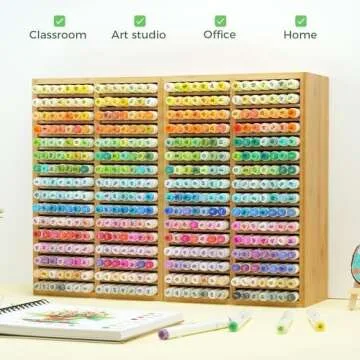 Ohuhu Bamboo Marker Organizer, Desktop Storage Hold 224 Markers for Honolulu Oahu Series of Ohuhu Markers, Pens Pencils Stationary Organizer Holder with 32 Compartments for Classroom Office Decor