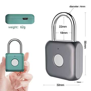 Fingerprint Padlock eLinkSmart Green Metal Padlock Keyless Biometric Padlock for Gym Locker Shed Locker Storage Units Luggages Suitcases