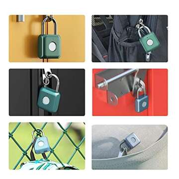 Fingerprint Padlock eLinkSmart Green Metal Padlock Keyless Biometric Padlock for Gym Locker Shed Locker Storage Units Luggages Suitcases