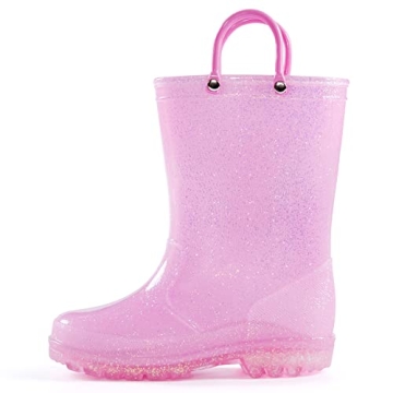 K KomForme Girls Glitter Waterproof Rain Boots with Easy-on Handles in Pink