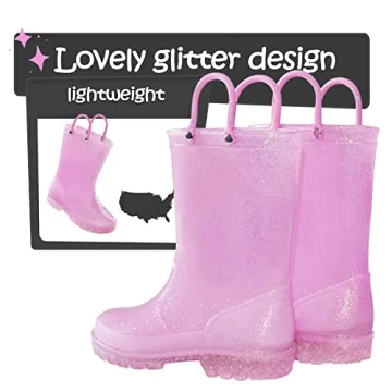 K KomForme Girls Waterproof Glitter Rain Boots Pink
