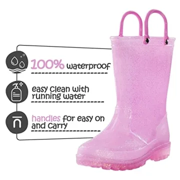K KomForme Girls Waterproof Glitter Rain Boots Pink