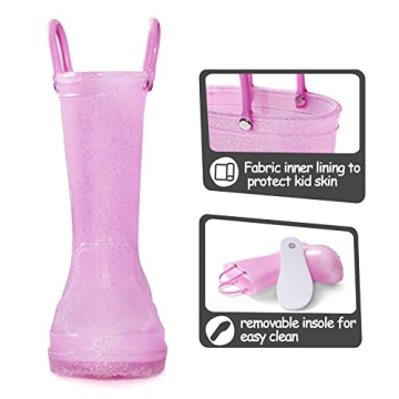 K KomForme Girls Waterproof Glitter Rain Boots Pink