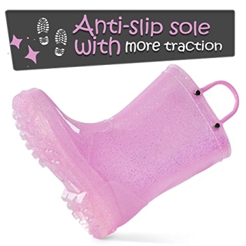 K KomForme Girls Waterproof Glitter Rain Boots Pink
