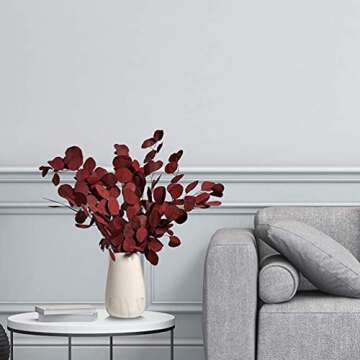 Happyyami Artificial Dried Burgundy Eucalyptus Stems - 15 Inch Faux Eucalyptus Leaves Bouquet - Perfect for Home Decor, Weddings, and Seasonal Arrangements
