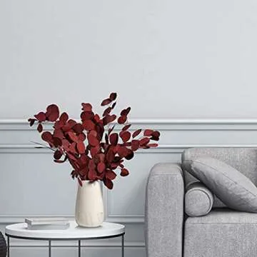 Happyyami Artificial Dried Burgundy Eucalyptus Stems - 15 Inch Faux Eucalyptus Leaves Bouquet - Perfect for Home Decor, Weddings, and Seasonal Arrangements