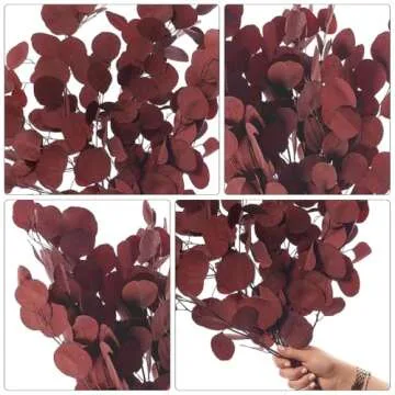 Happyyami Artificial Dried Burgundy Eucalyptus Stems - 15 Inch Faux Eucalyptus Leaves Bouquet - Perfect for Home Decor, Weddings, and Seasonal Arrangements