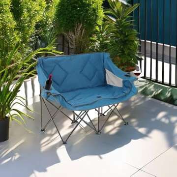 ARROWHEAD OUTDOOR Portable Folding Double Duo Camping Chair Loveseat w/ 2 Cup & Wine Glass Holder, H...