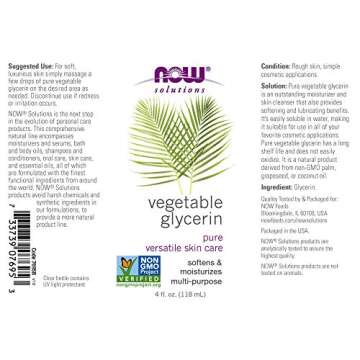 NOW Solutions, Vegetable Glycerin, 100% Pure, Versatile Skin Care, Softening and Moisturizing, 4-Oun...