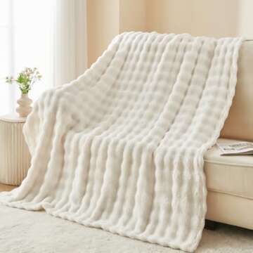NEWCOSPLAY Throw Blanket for Couch Ivory Super Soft Flannel Fleece 3D Bubble Lightweight Bed Blanket...