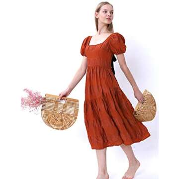 Miuco Womens Bamboo Handbag Handmade Large Tote Bag Straw Beach Bags Beach Purse Size Large