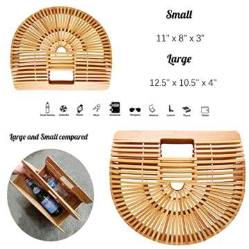 Miuco Womens Bamboo Handbag Handmade Large Tote Bag Straw Beach Bags Beach Purse Size Large