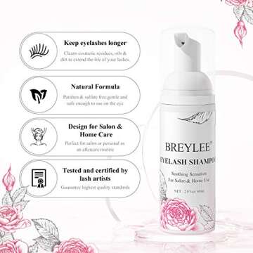 BREYLEE Eyelash Extension Cleanser,Eyelash Extension Shampoo, Eyelash Extension Foam & Brushes Eyeli...