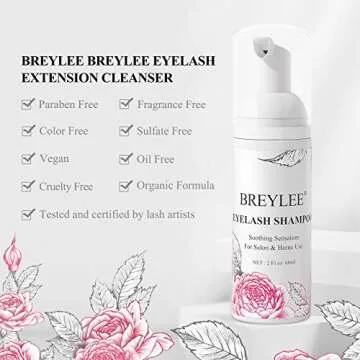 BREYLEE Eyelash Extension Cleanser,Eyelash Extension Shampoo, Eyelash Extension Foam & Brushes Eyelid Cleanser for Makeup Remover Paraben & Sulfate Free for Salon and Home Use
