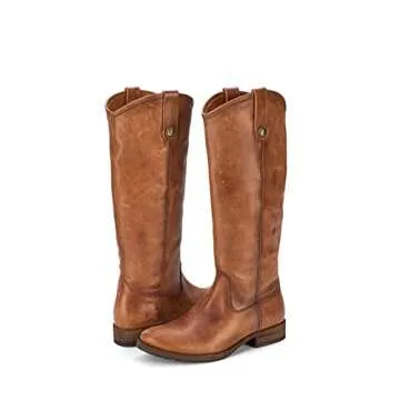 Frye Melissa Button Lug Equestrian-Inspired Tall Boots for Women Made from Hard-Wearing Vintage Leather with Antique Silver Hardware and Leather Outsole – 15 ¼” Shaft Height, Cognac - 5.5M