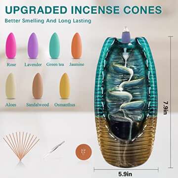 Incense Waterfall Burner, Backflow Incense Burner, Waterfall Incense Burner with 120 PCS Incense Cones + 30 Incense Sticks + Accessories + Exquisite Box (2021 Latest)