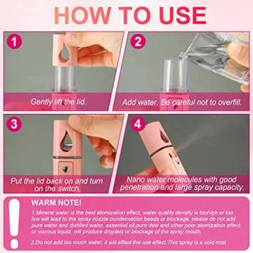 Honoson Nano Mist Sprayer Eyelash Extensions Mini Facial Steamer 20ml Portable Face Mister USB Handheld Facial Humidifier and 270 Degree Rotation Lash Mirror for Makeup Skin Care