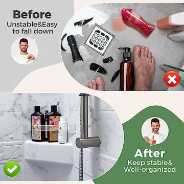 ENONCI RV Accessories for Inside Clear, Camper Must Haves, Shower Corner Storage Bar with 2 Razor Ha...