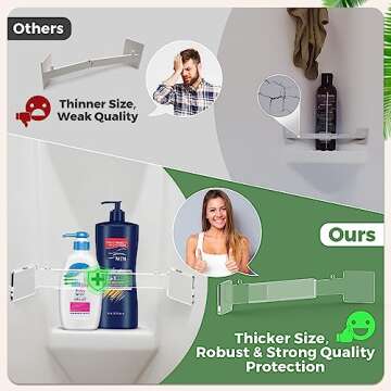 ENONCI RV Accessories for Inside Clear, Camper Must Haves, Shower Corner Storage Bar with 2 Razor Hanger, Adjustable Acrylic for Corner Shelves Length 8-14 inches Applicable for Most RV Camper