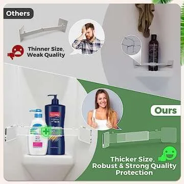 ENONCI RV Accessories for Inside Clear, Camper Must Haves, Shower Corner Storage Bar with 2 Razor Hanger, Adjustable Acrylic for Corner Shelves Length 8-14 inches Applicable for Most RV Camper