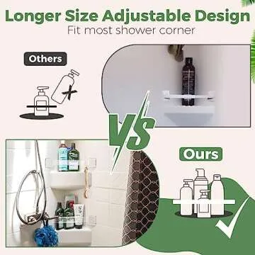 ENONCI RV Accessories for Inside Clear, Camper Must Haves, Shower Corner Storage Bar with 2 Razor Hanger, Adjustable Acrylic for Corner Shelves Length 8-14 inches Applicable for Most RV Camper