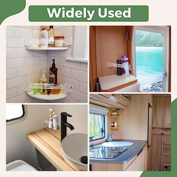 ENONCI RV Accessories for Inside Clear, Camper Must Haves, Shower Corner Storage Bar with 2 Razor Hanger, Adjustable Acrylic for Corner Shelves Length 8-14 inches Applicable for Most RV Camper