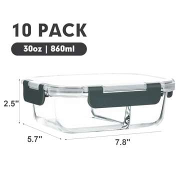 M MCIRCO 10-Pack Glass Meal Prep Containers - Airtight Lunch Boxes with Lids