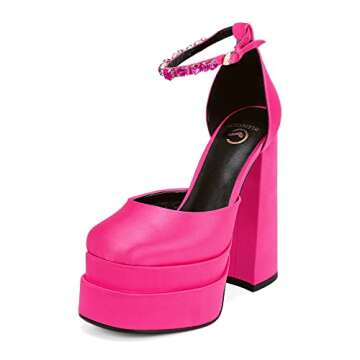 Greemarliy Women's Chunky Block Heels Platform Shoes Closed Toe Thick Heel Pumps of Ankle Strip with...