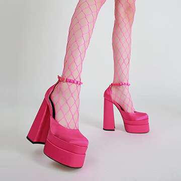 Greemarliy Women's Chunky Block Heels Platform Shoes Closed Toe Thick Heel Pumps of Ankle Strip with Rhinestone for Women Silk Satin Sandals