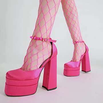 Greemarliy Women's Chunky Block Heels Platform Shoes Closed Toe Thick Heel Pumps of Ankle Strip with Rhinestone for Women Silk Satin Sandals