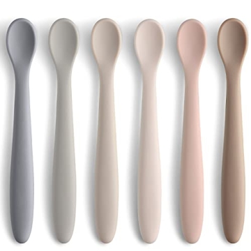 NETANY Silicone Baby Feeding Spoons - Soft, Safe & Dishwasher Safe, 6 Pack