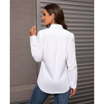 Gleeivy Button Down Shirts for Women Long Sleeve Dress Shirts Classic Fit Solid Cotton Women Dress Shirts Work Office White M