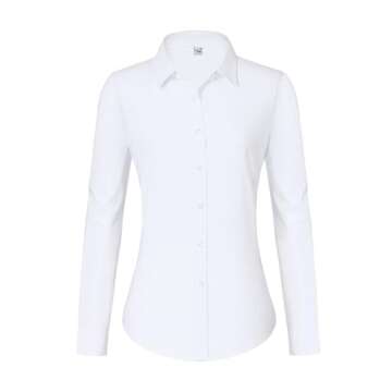 Gleeivy Button Down Shirts for Women Long Sleeve Dress Shirts Classic Fit Solid Cotton Women Dress Shirts Work Office White M