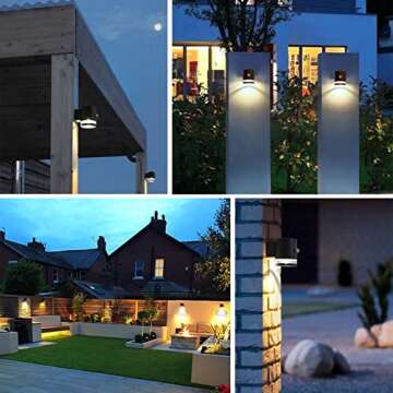 HFVLITE Solar Wall Light Outdoor Fence Light with Motion Sensor, Aluminum Deck Light, Waterproof & Dusk to Dawn Black Security Light Outside Lantern Fixture for Garage Garden Backyard Patio