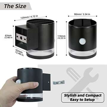 HFVLITE Solar Wall Light Outdoor Fence Light with Motion Sensor, Aluminum Deck Light, Waterproof & Dusk to Dawn Black Security Light Outside Lantern Fixture for Garage Garden Backyard Patio