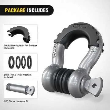 Nilight 2 Pack 3/4" D-Ring Shackle with 7/8" Screw Pin 41,887lbs Break Strength, Heavy Duty Off Road Recovery Shackle with Isolators Washers for Use with Tow Strap, Winch, Off-Road Jeep Truck Vehicle