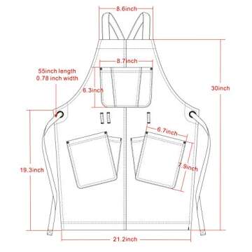 Jeanerlor Cotton Denim Cross Back Work Jean Apron with 5 Tool Pockets for Women Hairstylist Kitchen Cooking Baking Gardening Adjustable S-M (Denim Blue)